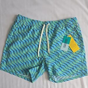 Fair Harbor XL Blue and Green Striped Swim Shorts